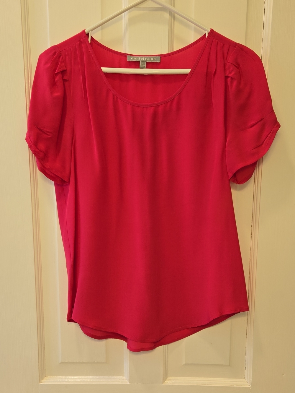 Daniel Rainn Bright Pink Short Sleeve Scoop Neck Blouse